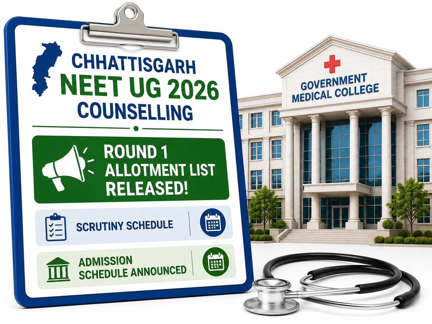 Chhattisgarh NEET UG 2026 Counselling: Round 1 Allotment List Released, Scrutiny and Admission Schedule Announced