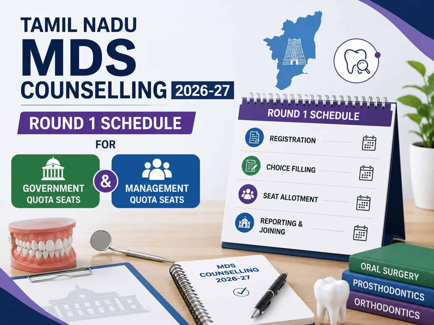 Tamil Nadu MDS Counselling 2026-27: Round 1 Schedule for Government & Management Quota Seats
