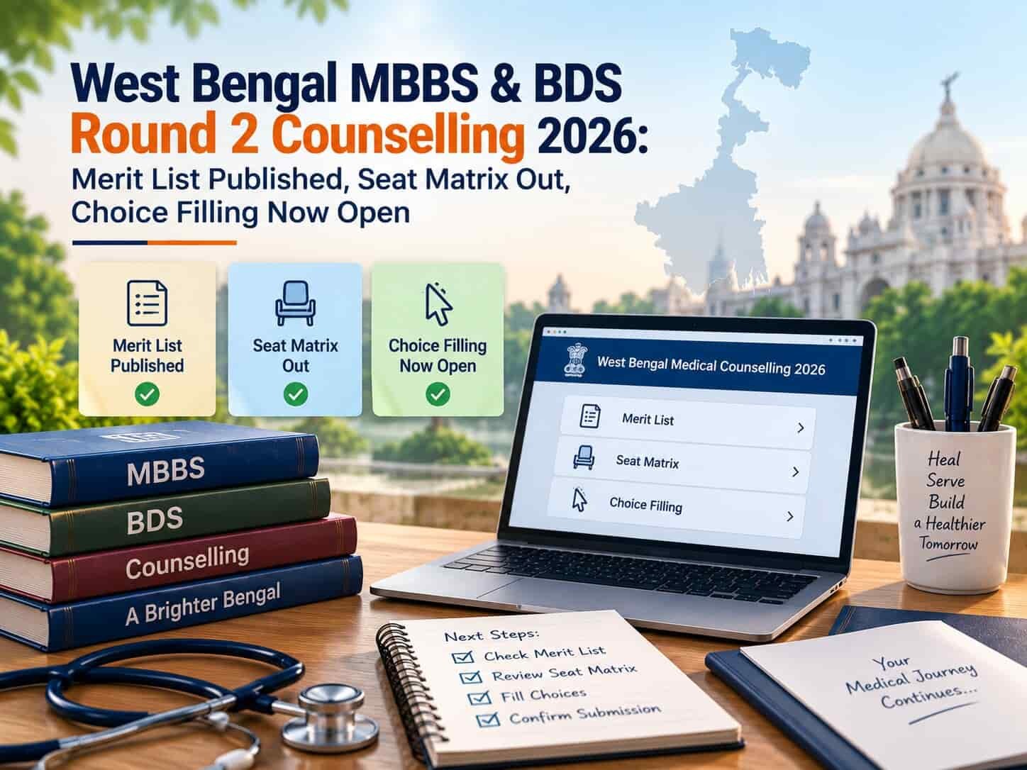 West Bengal MBBS & BDS Round 2 Counselling 2026: Merit List Published, Seat Matrix Out, Choice Filling Now Open